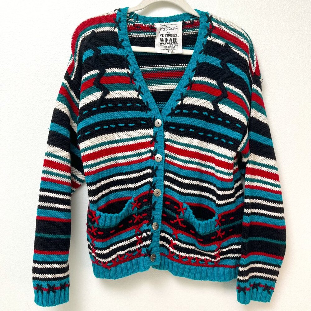 Vintage Carole Little Petites for St. Tropez Long Sleeve Sweater Cardigan Small